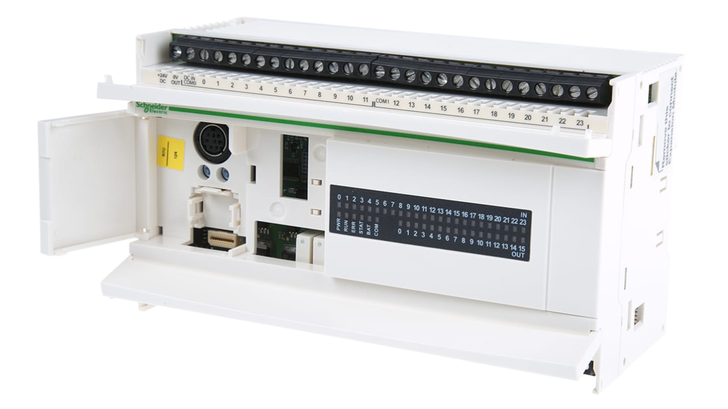 Modulo logico Schneider Electric TWDLCAA40DRF, controllore compatto con 24 ingressi e 16 uscite, montaggio su guida DIN.