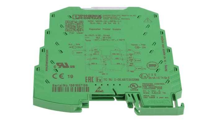 Condizionatore di segnale Phoenix Contact 2864422, montaggio su guida DIN, alimentazione 24V cc, dimensioni 6,2 x 93,1 x 102,5 mm.