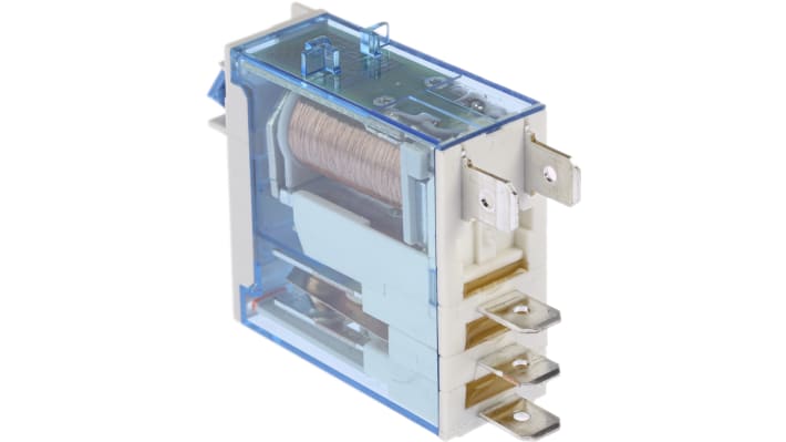 Finder 46.61.9.024.0074, relè monostabile SPDT 24V cc, corrente 16A, dimensioni 29mm x 12.4mm x 32.8mm, approvato cULus.