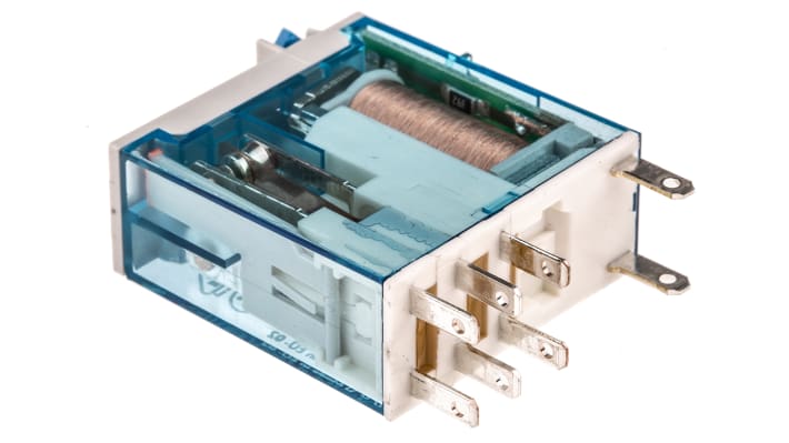 Finder 46.52.9.024.0074, relè DPDT 24V cc, corrente 8A, dimensioni 29mm x 32.8mm x 12.4mm, approvato UL.