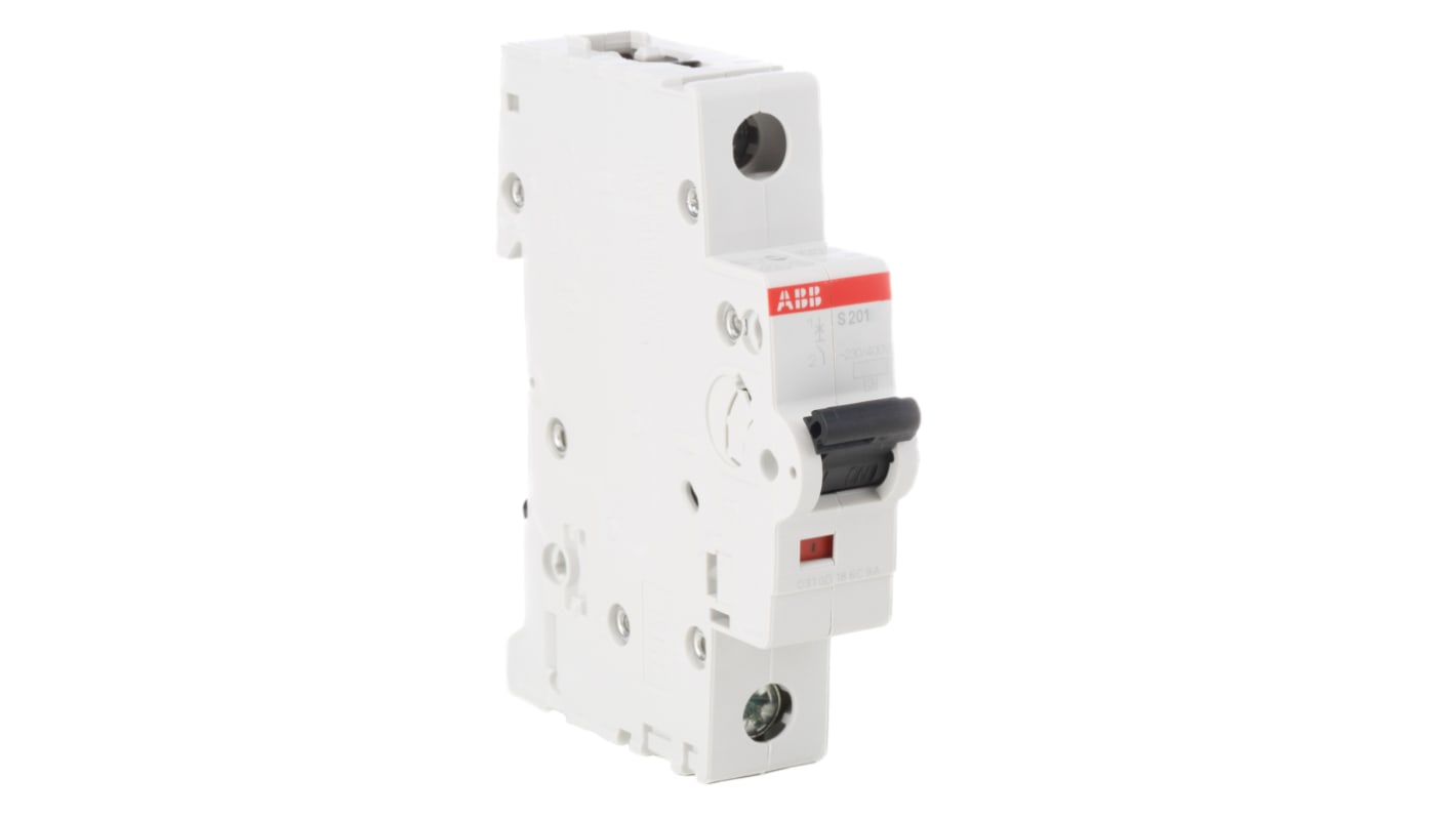 Interruttore magnetotermico ABB S201M-C2, Tipo C, 1P 2A, montaggio su guida DIN, dimensioni 88 x 17,5 x 76 mm.