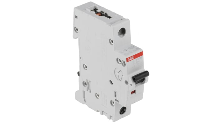 Interruttore magnetotermico unipolare ABB S201M-C4, 4 A, Tipo C, montaggio su guida DIN, dimensioni 88 x 17.5 x 76 mm.