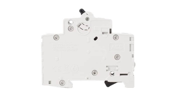 Interruttore magnetotermico ABB S201M-C6, unipolare, 6 A, tipo C, montaggio su guida DIN, dimensioni 17.5 mm x 88 mm x 76 mm.