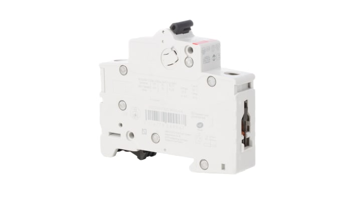 Interruttore magnetotermico ABB S201M-C6, unipolare, 6 A, tipo C, montaggio su guida DIN, dimensioni 17.5 mm x 88 mm x 76 mm.