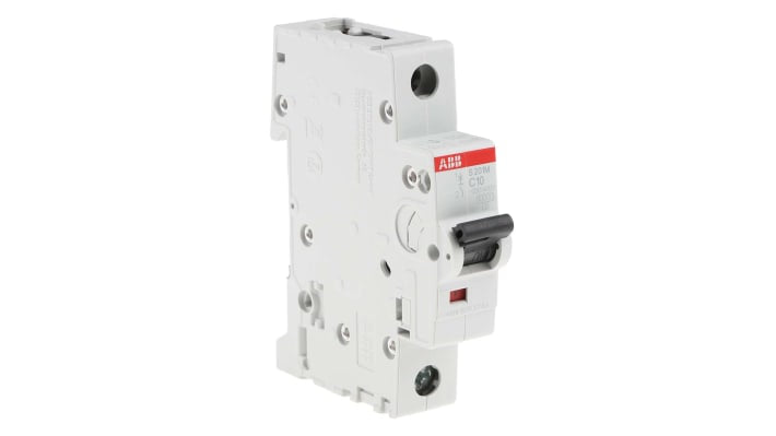 Interruttore magnetotermico ABB S201M-C10, 1P, 10A, montaggio su guida DIN, grado di protezione IP50.