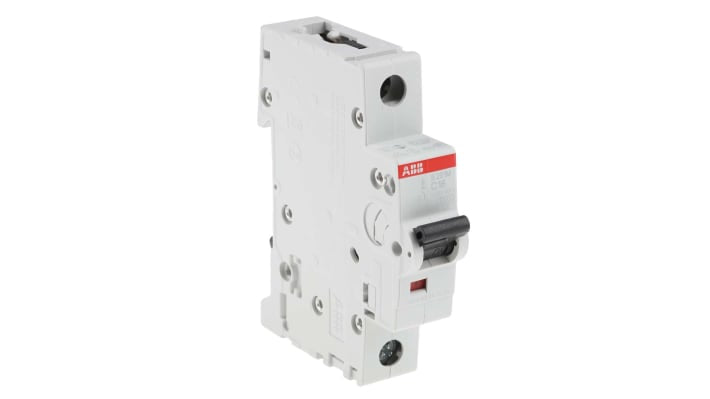 Interruttore magnetotermico ABB Tipo C, 1P 16A, 10 kA, montaggio su guida DIN, dimensioni 88x17.5x69 mm, conforme BS EN 60898.