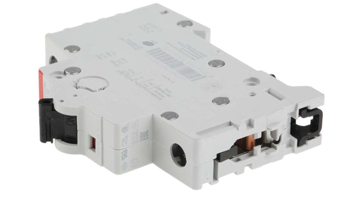 Interruttore magnetotermico ABB Tipo C, 1P 16A, 10 kA, montaggio su guida DIN, dimensioni 88x17.5x69 mm, conforme BS EN 60898.