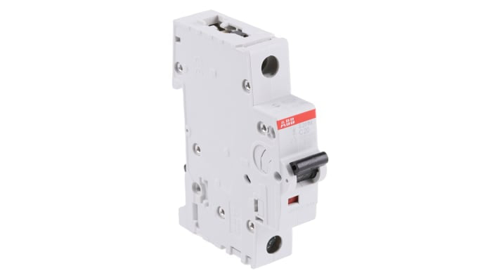 Interruttore magnetotermico ABB S201M-C20, 1P 20A, montaggio su guida DIN, capacità di rottura 10 kA, dimensioni 88mm x 17.5mm x 76mm.