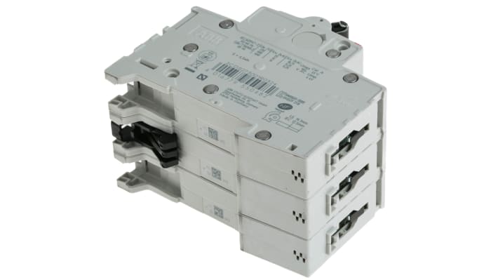 Interruttore magnetotermico ABB S203M-C32, tripolare 32A, montaggio su guida DIN, dimensioni 69mm x 52.5mm x 76mm.