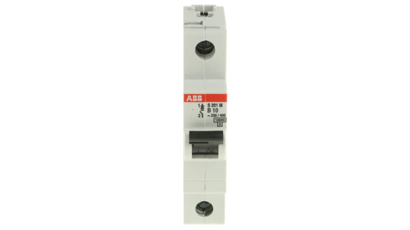 Interruttore magnetotermico ABB Tipo B, 1P 10A, montaggio su guida DIN, dimensioni 88mm x 17.5mm x 76mm, protezione IP20.