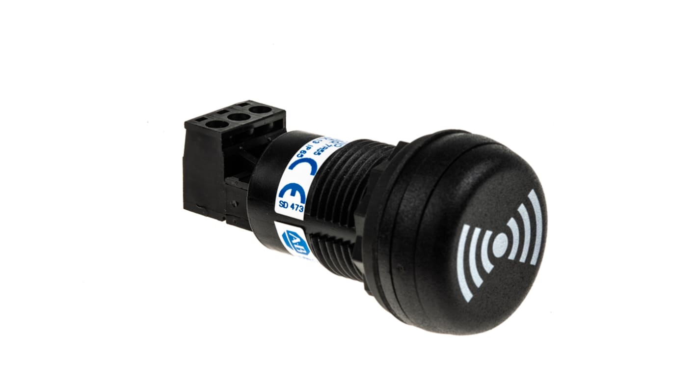 Sirena Allen Bradley 855P-B30SE22, montaggio a pannello, 80 dB, IP65, alimentazione 12-24 V, diametro 30 mm, colore nero.