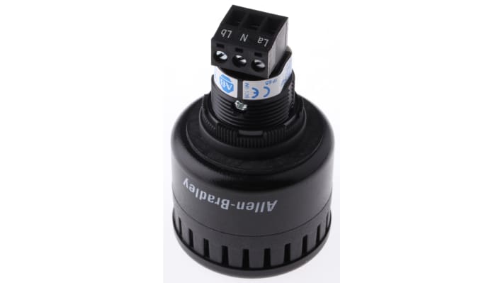 Sirena Allen Bradley 855P-B30ME22, montaggio a pannello, 12-24 V, 100 dB, diametro 45 mm, grado di protezione IP65.