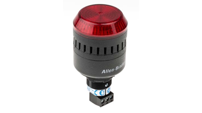 Allen Bradley 855PC-B24ME422, segnalatore acustico e luminoso LED rosso, montaggio a pannello, 24 V, IP65, volume regolabile.