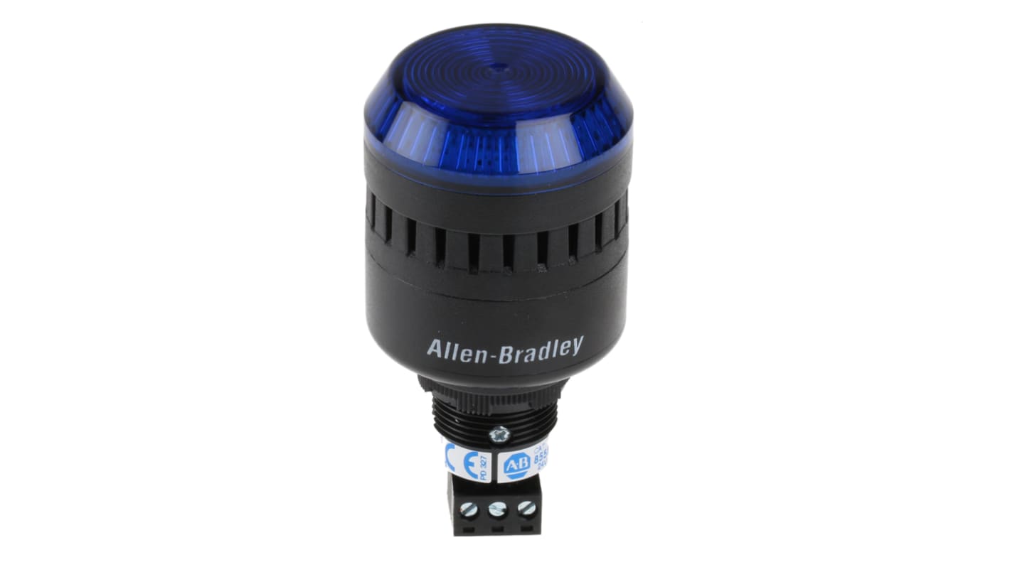 Allen Bradley 855PC-B24ME622, segnalatore acustico e luminoso LED blu, montaggio a pannello 22,5 mm, IP65, 24 V, volume 85-98 dB.