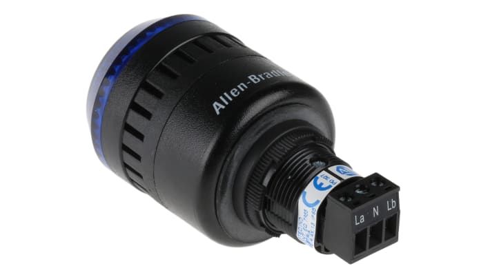 Allen Bradley 855PC-B24ME622, segnalatore acustico e luminoso LED blu, montaggio a pannello 22,5 mm, IP65, 24 V, volume 85-98 dB.