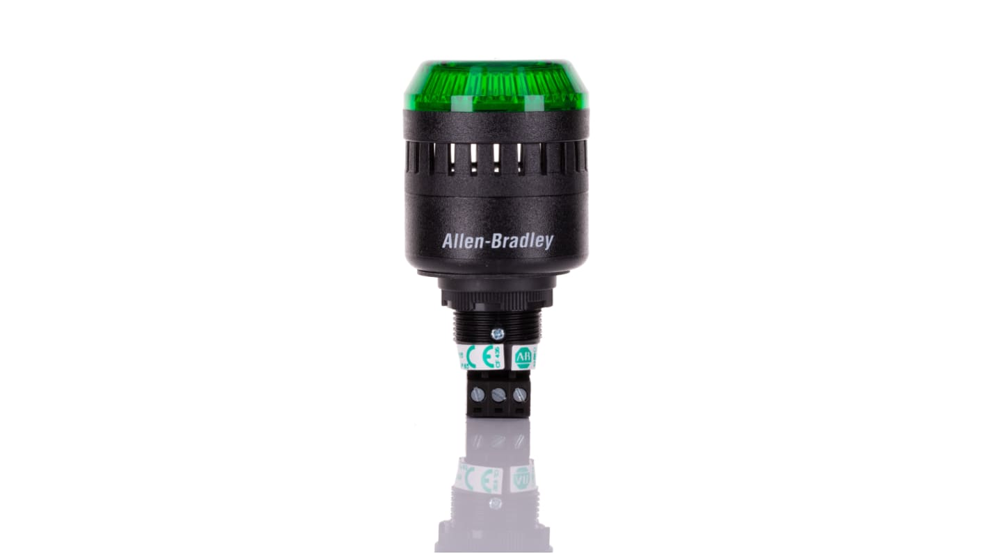 Allen Bradley 855PC-B20ME322, segnalatore acustico e luminoso verde, montaggio a pannello, 240 V, volume 98 dB, IP65.