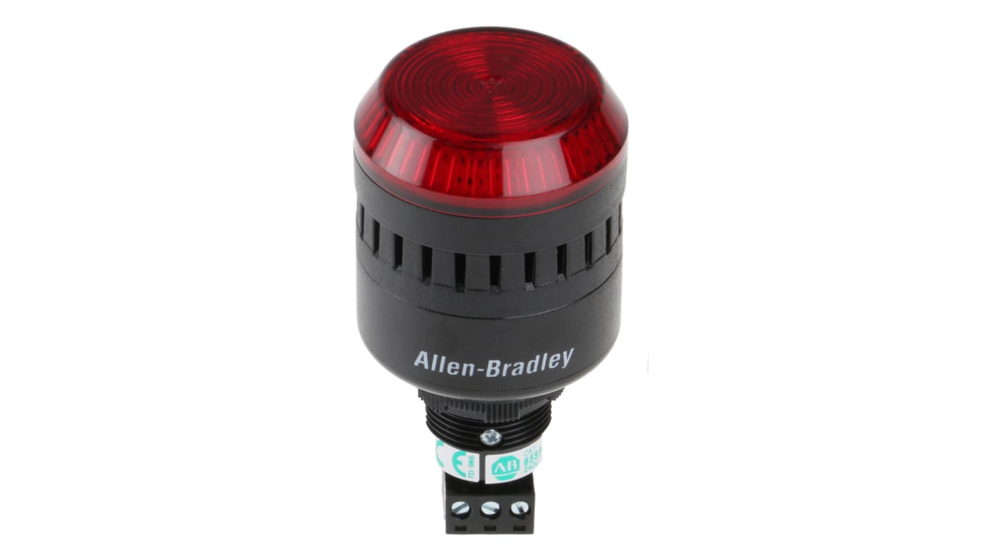 Allen Bradley 855PC-B20ME422, segnalatore acustico e luminoso IP65, montaggio a pannello, luce LED rossa, volume 85-98dB.