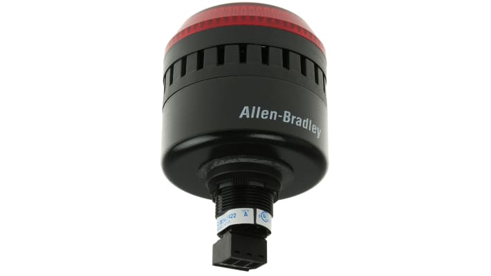 Segnalatore acustico e luminoso Allen Bradley 855PC-B24LE422, 24 V, LED rosso, montaggio a pannello, IP65, temperatura -25 °C/+60 °C.