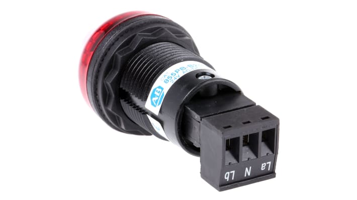 Allen Bradley 855PB-B24SE422, segnalatore LED rosso fisso, montaggio a pannello, IP65, 24 V, diametro 30 mm, altezza 49 mm.