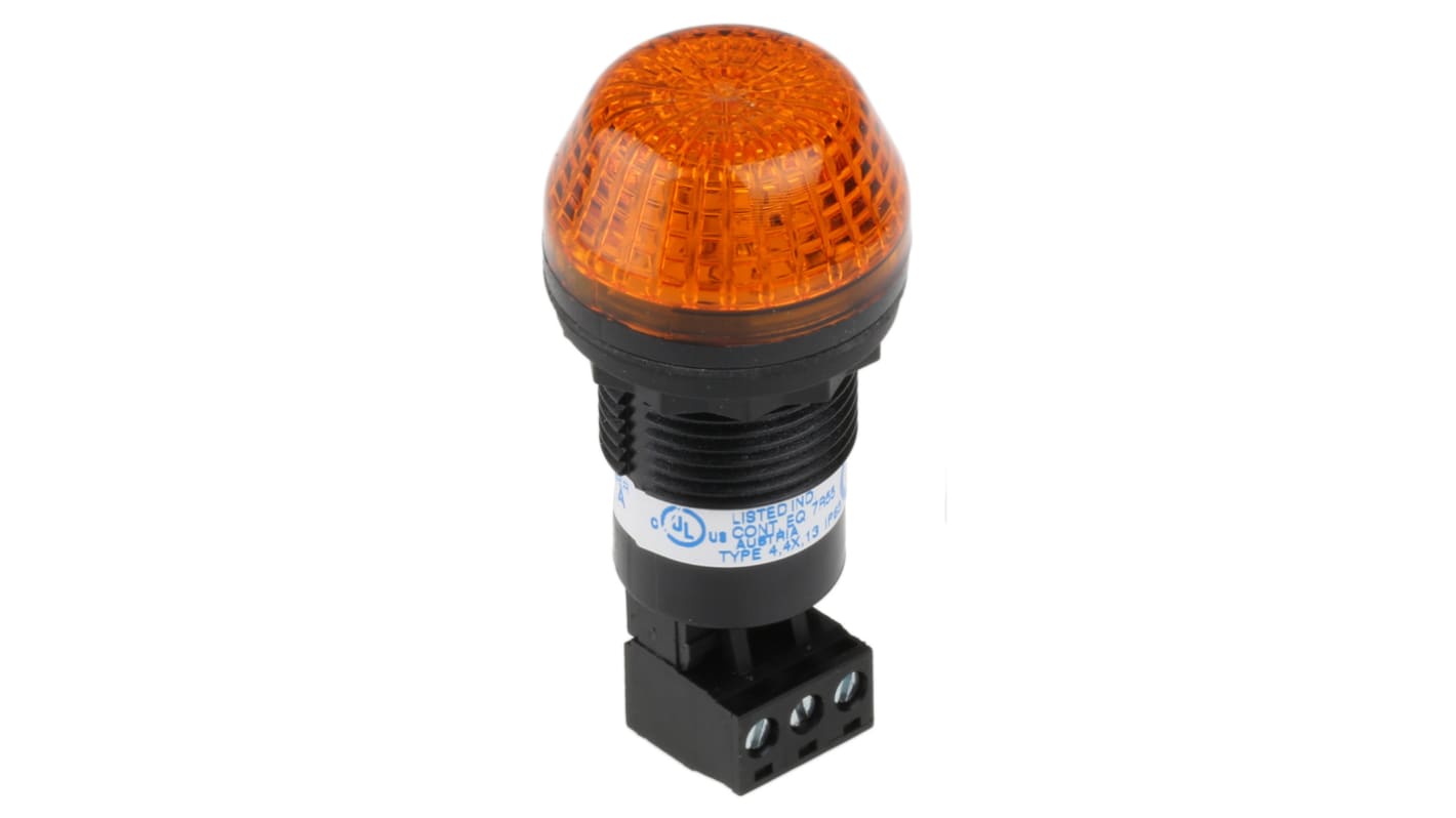 Allen Bradley 855PB-B24SE522, segnalatore LED ambra, montaggio a pannello, IP65, 24 V, altezza 49 mm, diametro 30 mm.