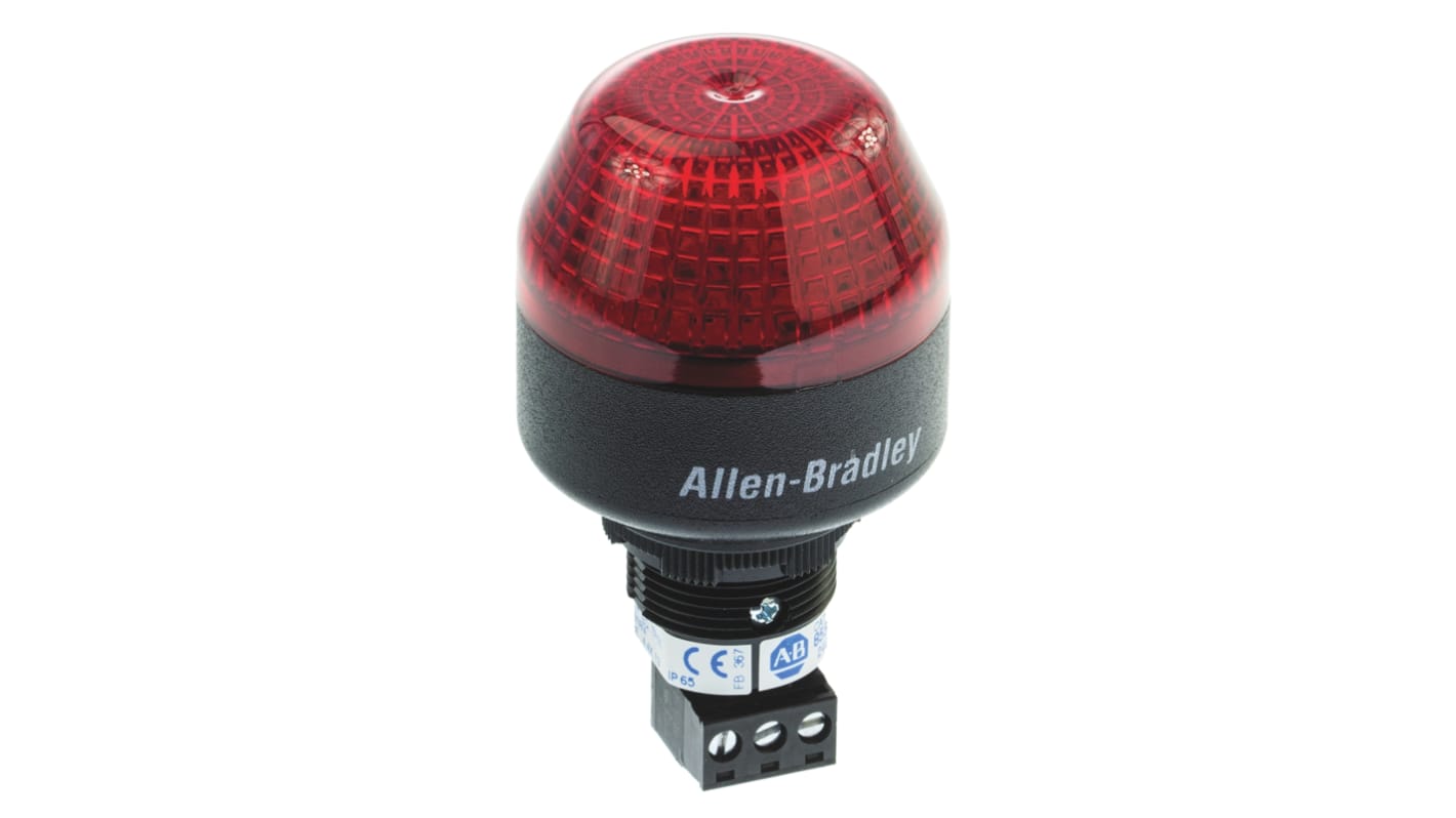 Allen Bradley 855PB-B24ME422, segnalatore LED rosso fisso e lampeggiante, montaggio a pannello, diametro 45 mm, altezza 72 mm, IP65.
