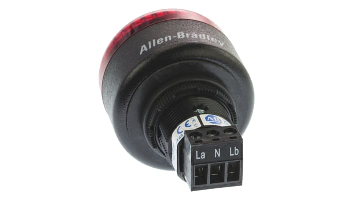 Allen Bradley 855PB-B24ME422, segnalatore LED rosso fisso e lampeggiante, montaggio a pannello, diametro 45 mm, altezza 72 mm, IP65.