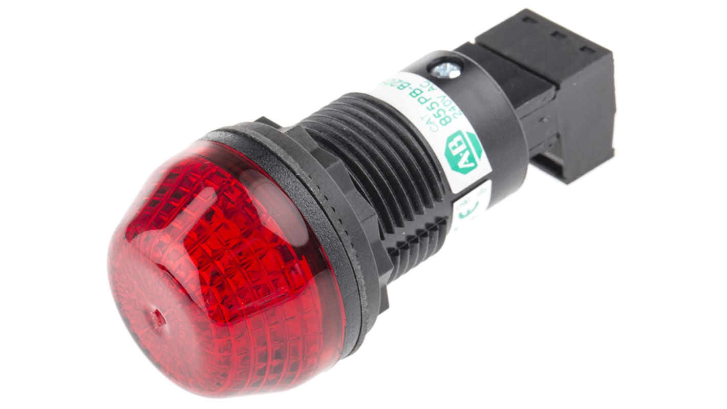 Allen Bradley 855PB-B20SE422, segnalatore LED rosso fisso, montaggio a pannello 22,5 mm, IP65, altezza 49 mm, tensione 240 V.