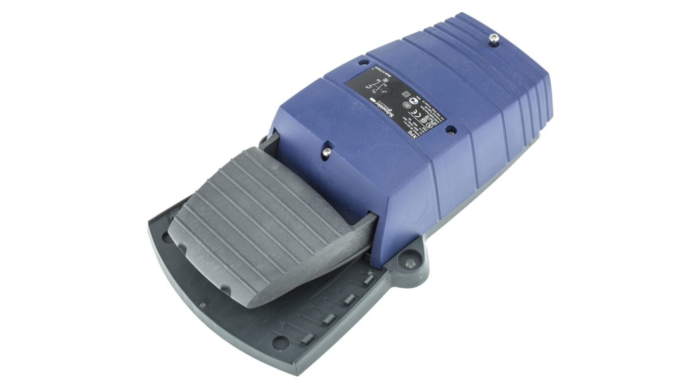Interruttore a pedale instabile On-Off Schneider Electric XPEB110, IP66, 1NO/1NC, meccanismo in metallo, dimensioni 282mm x 141mm.