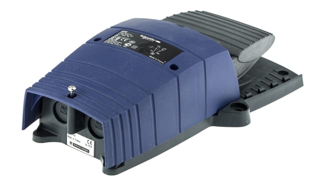 Interruttore a pedale instabile On-Off Schneider Electric XPEB110, IP66, 1NO/1NC, meccanismo in metallo, dimensioni 282mm x 141mm.