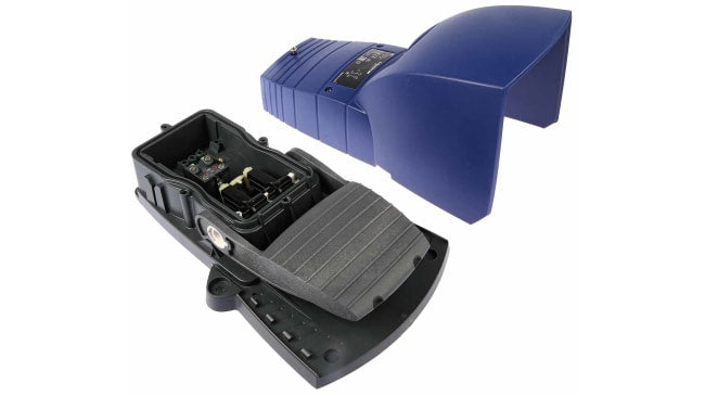 Interruttore a pedale instabile On-Off Schneider Electric XPEB310, IP66, blu, dimensioni 282x154x141mm, per applicazioni industriali.