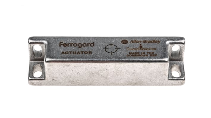 Interruttore di sicurezza magnetico Allen Bradley Guardmaster 440N-G02157, 24V cc, acciaio inox, protezione IP67, dimensioni 90x19x16 mm.