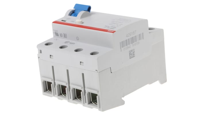 Interruttore differenziale 4 poli ABB F204, 100A, 30mA, montaggio su guida DIN, per tensione 400V.