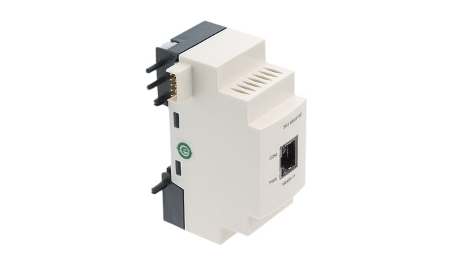 Modulo I/O PLC Schneider Electric SR3MBU01BD, 4 ingressi e 4 uscite relè, dimensioni 107,6 x 35,5 x 59,5 mm. Compatibile Modbus.