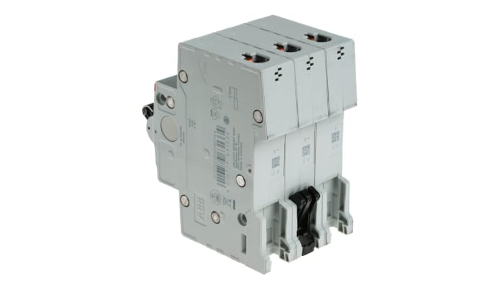 Interruttore magnetotermico ABB SH203-C16, 3 poli, 16 A, montaggio su guida DIN, dimensioni 85 x 52,5 x 69 mm.