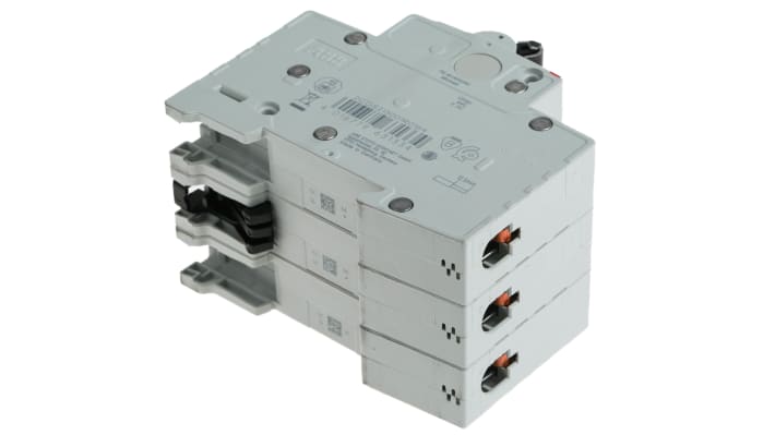 Interruttore magnetotermico ABB SH203-C16, 3 poli, 16 A, montaggio su guida DIN, dimensioni 85 x 52,5 x 69 mm.