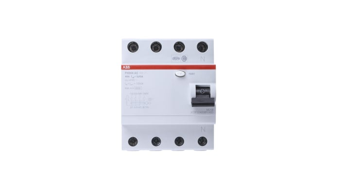 Interruttore differenziale ABB 2CSF204006R1400, 4 poli, 40A, sensibilità 30mA, montaggio su guida DIN, per protezione da correnti di guasto.