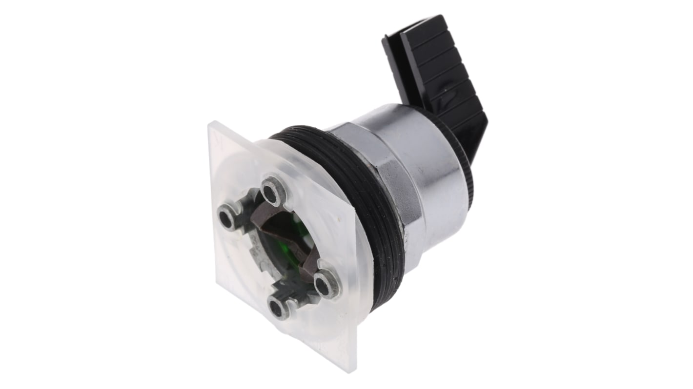 Selettore a 2 posizioni Schneider Electric 9001KS11FB, diametro foro 30mm, struttura in metallo, manico in plastica nera.