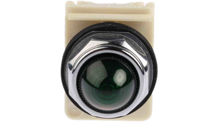 Spia LED verde Schneider Electric, foro 30 mm, IP66, tensione 24 V/120 V, montaggio su base BA9s, serie Harmony 9001K.