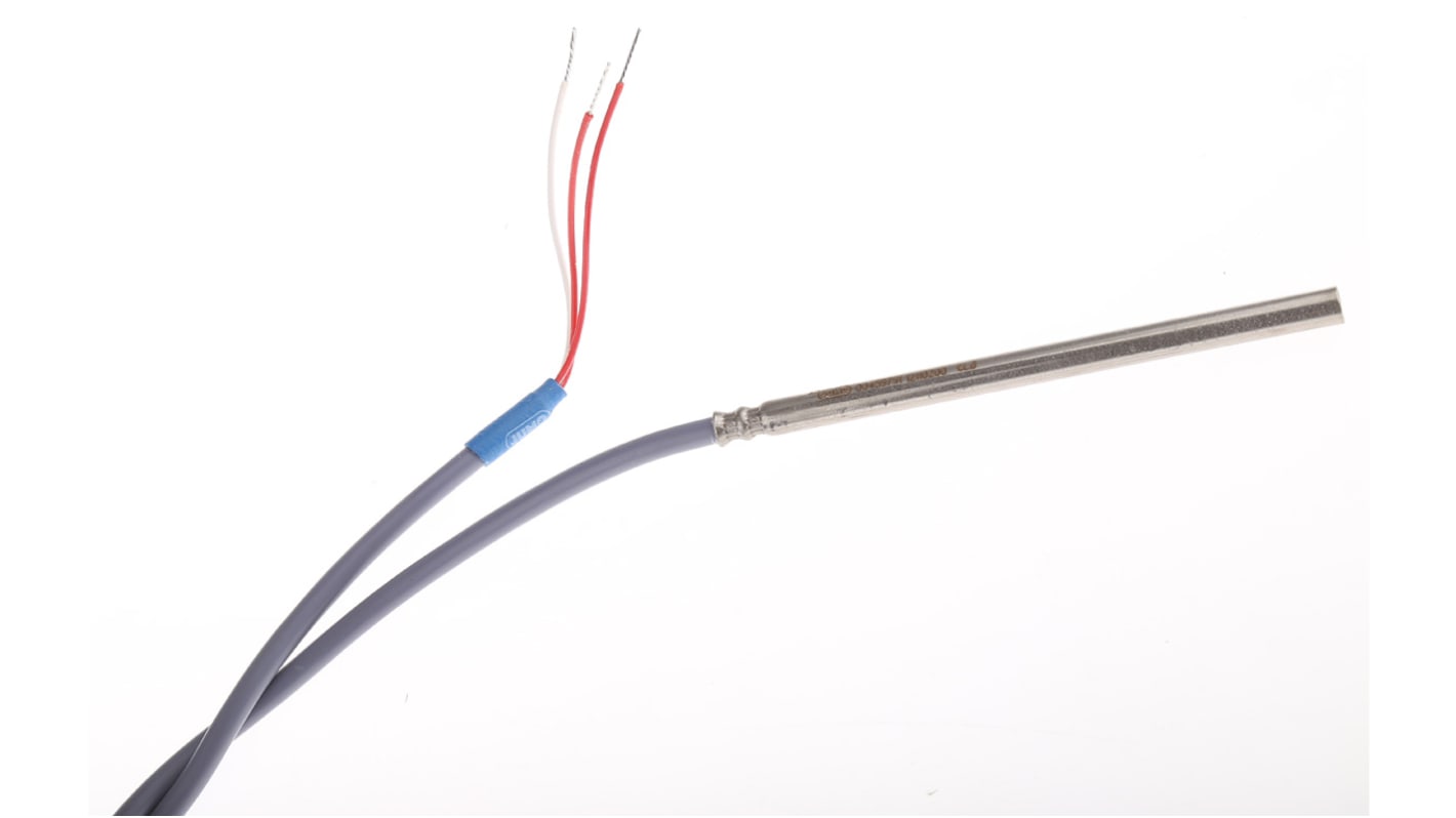 Sensore di temperatura Jumo PT100, 3 fili, 6mm di diametro, 100mm di lunghezza, cavo PVC 1m, guaina inox 316L. Codice 902150/30-724-1001-1-6-100-04-10000/000.