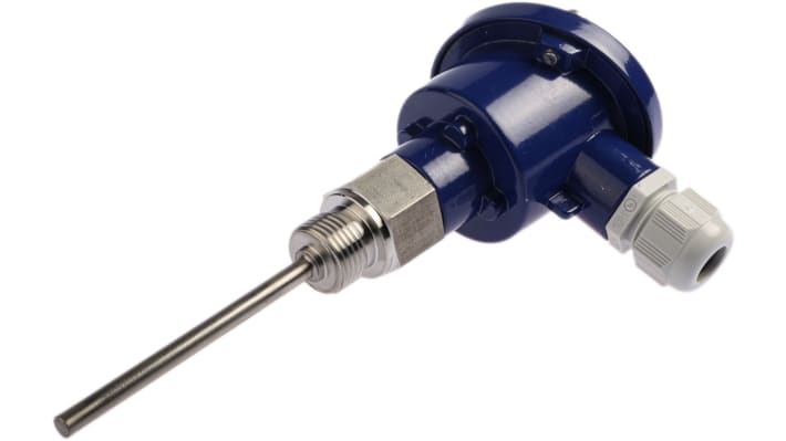 Sensore Jumo 902020/25-402-1001-1-6-100-104/395 RTD PT100, lunghezza 100mm, diametro 6mm, intervallo -40°C/+400°C, testa in alluminio.