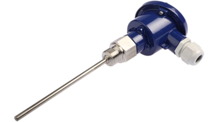 Sensore di temperatura Jumo 902020/25-402-1001-1-6-150-104/395 RTD PT100, lunghezza 150mm, diametro 6mm, max +400°C, testa in alluminio.