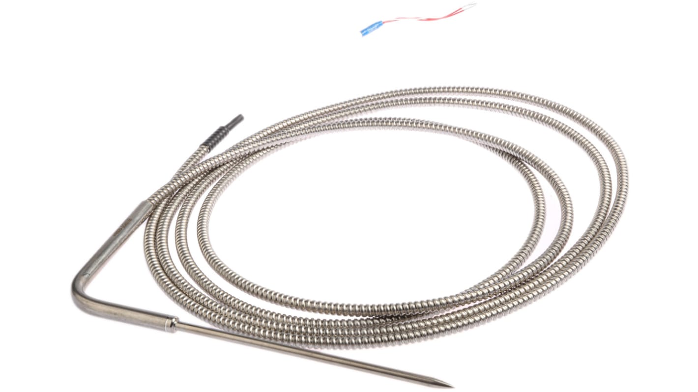 Sensore di temperatura Jumo 902350/34-386-1001-1-5-150-2-04-3100/317, RTD PT100, 150mm, 5mm, classe B, cavo PTFE 3m. Fissaggio dritto o inclinato.