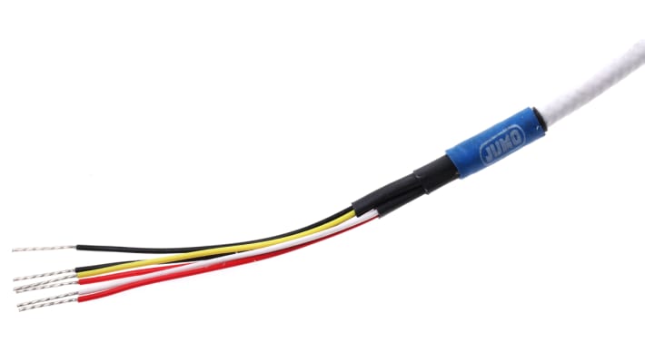 Jumo 902350/34-386-2001-1-5-150-2-04-3100/317, sensore RTD PT100, sonda 150mm, diametro 5mm, acciaio INOX 316, cavo PTFE 3m. Range -50°C/+260°C.