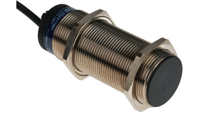Sensore di prossimità cilindrico Telemecanique Sensors XSAV11801, M30, rilevamento 10 mm, alimentazione 20-250 V, grado di protezione IP67.