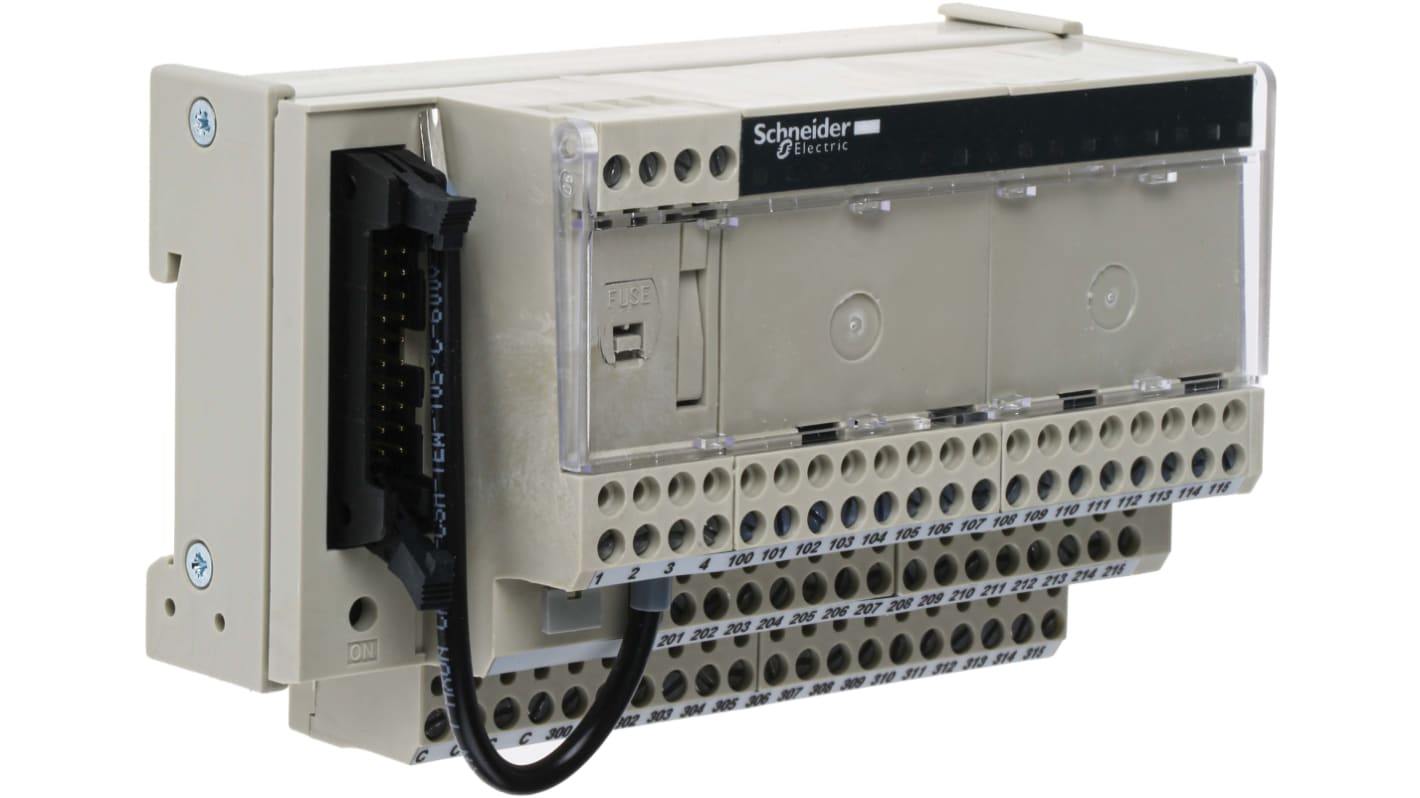 Modulo I/O PLC Schneider Electric ABE7H16R31 per sistemi Telefast 2, montaggio su guida DIN, corrente di uscita 0,5 A per canale.