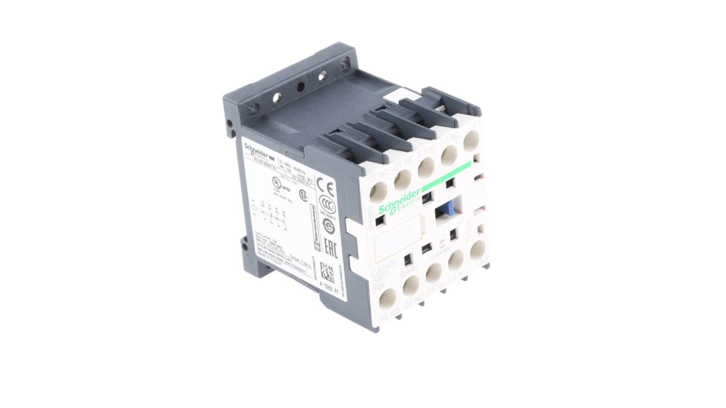 Contattore Schneider Electric CA2KN31P7, 3NO + 1NC, 10 A, montaggio su guida DIN, dimensioni 58x45x57 mm, grado di protezione IP2x.