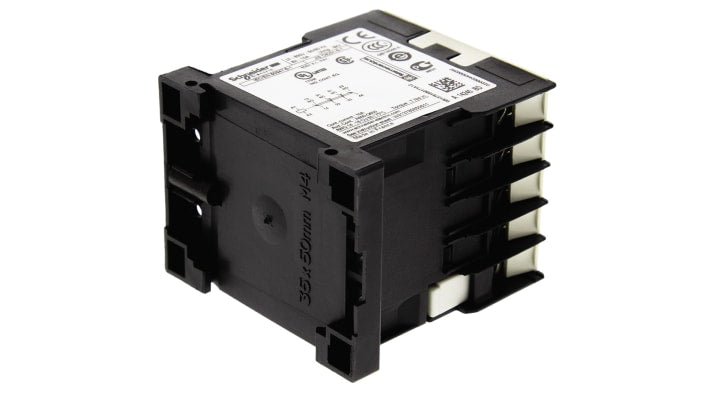 Contattore Schneider Electric CA3KN22BD3, 2 NO + 2 NC, 10 A, montaggio su guida DIN, dimensioni 45x58x57 mm, grado di protezione IP2x.