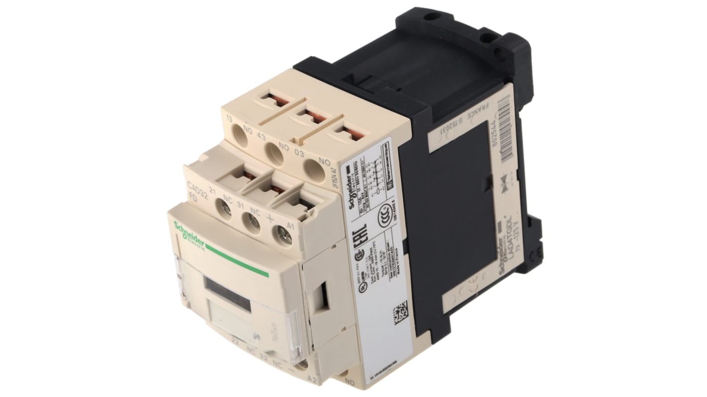 Contattore Schneider Electric CAD32FD Serie TeSys D 2 NO + 2 NC, 10A - Tecnologia Everlink, ideale per automazione e controllo industriale.