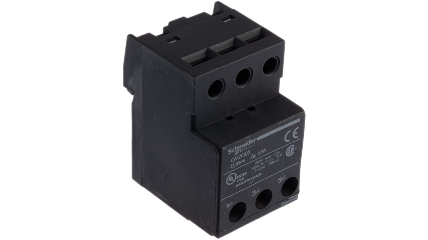 Morsettiera di potenza Schneider Electric GV2G05 per Serie GV2. Compatibile con interruttori protezione motori e morsettiera ausiliaria.