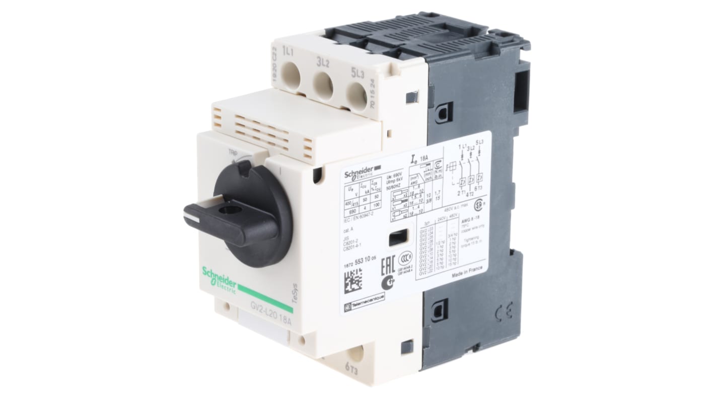 Interruttore automatico del motore Schneider Electric GV2L20, 12-18 A. TeSys. Protezione affidabile per motori da sovraccarichi e cortocircuiti. Per ingegneri e manutentori.
